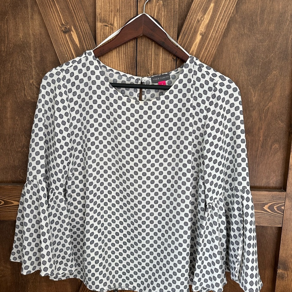 Vince Camuto Black and White Blouse with Bell Sleeves